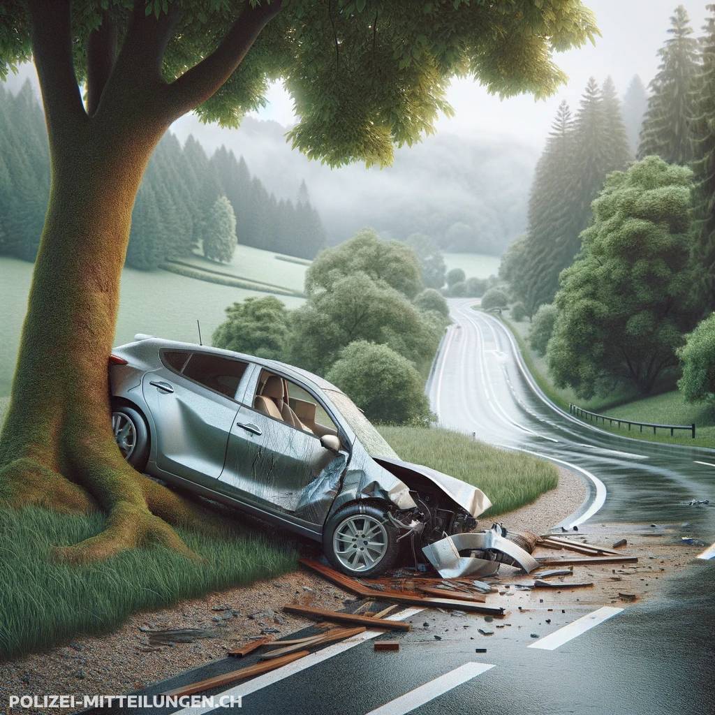 Fahrzeug nach Verkehrsunfall gegen Baum geprallt Verkehrsunfall in Alle JU - Fahrzeug nach Rutsch gegen Baum
