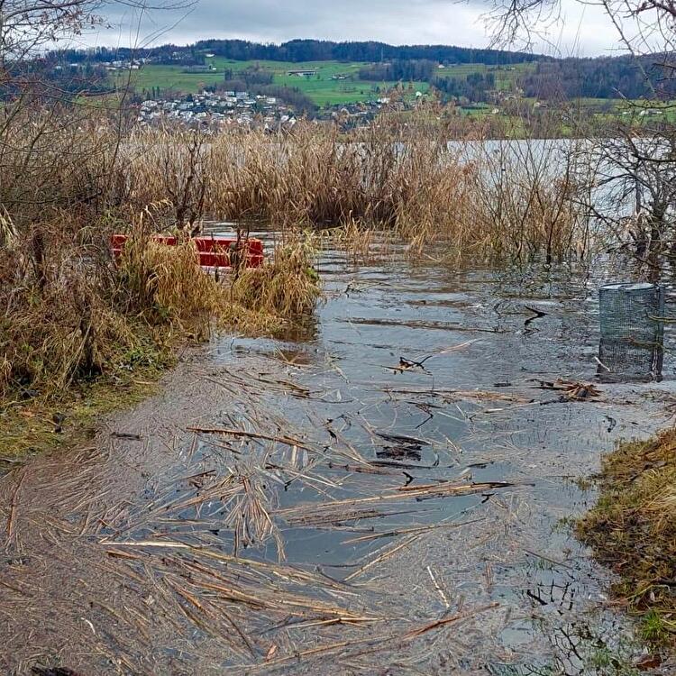 Hochwasser am Greifensee Zürich: Sperrung und Sicherheitsmaßnahmen. 